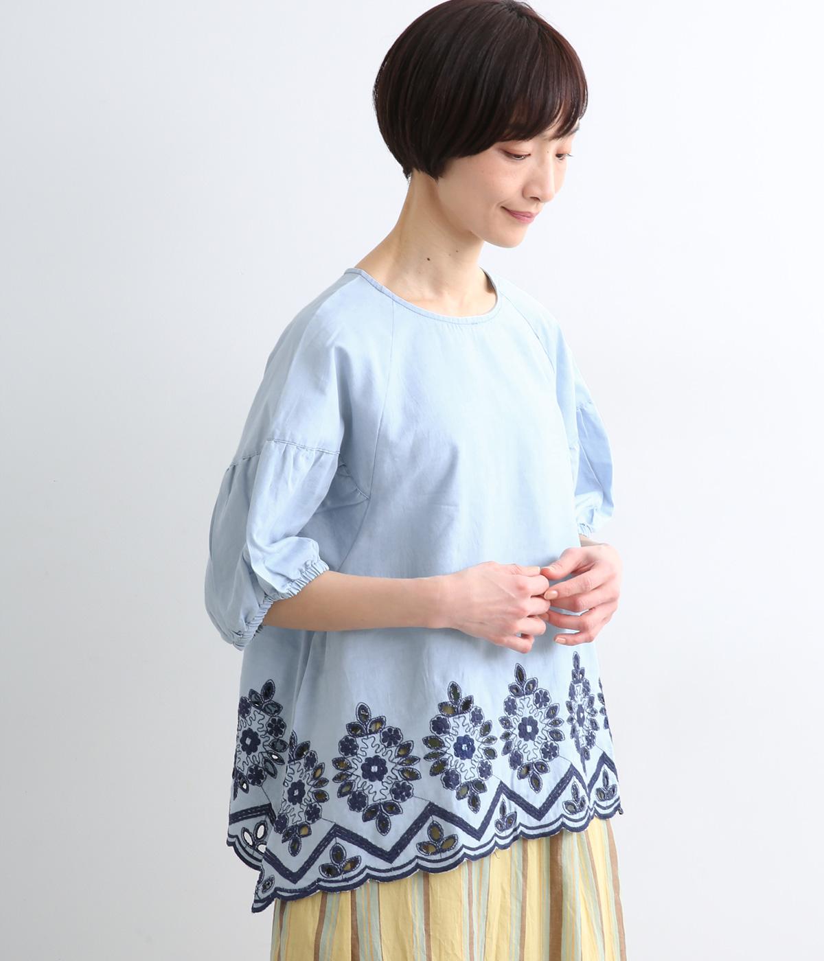 デニムスモックブラウス(ブルーデニム-F)