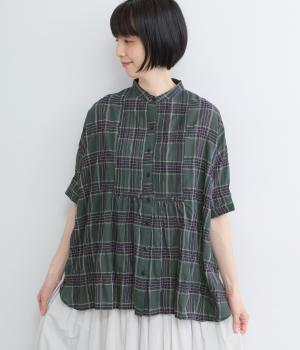 ポリウレタンミックスチェックシリーズシャツ(ダークグリーン-F)