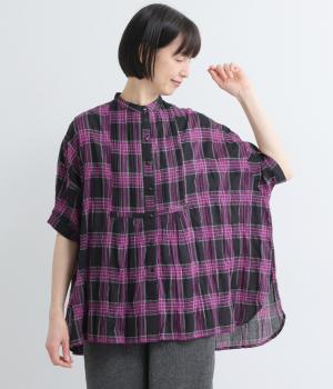 ポリウレタンミックスチェックシリーズシャツ(ブラック-F)