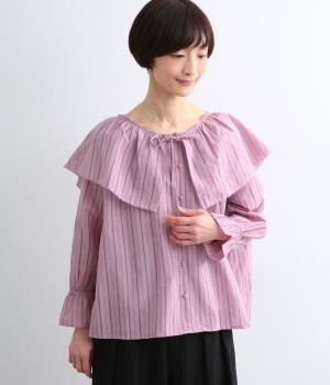 ストライプドビー2wayブラウス(モーヴピンク-F)