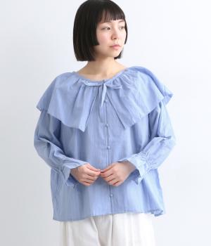 ストライプドビー2wayブラウス(スモークブルー-F)