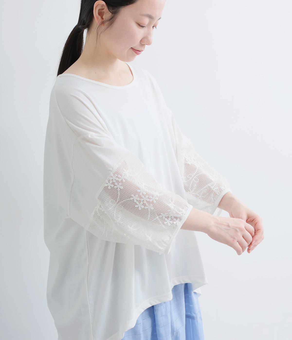 3Dメッシュレース袖切替プルオーバー(オフホワイト-F)