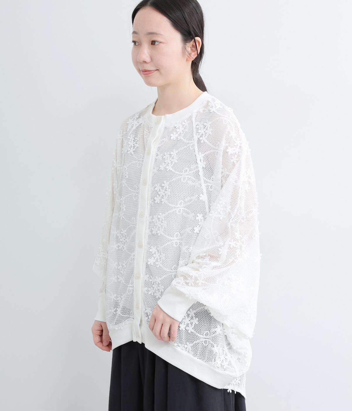 3Dメッシュレース　ドルマンスリーブカーディガン(オフホワイト-F)
