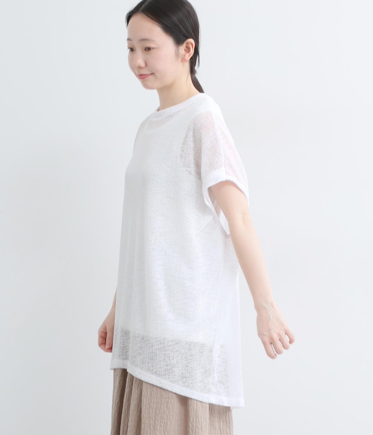 ラッセルメッシュ　タックフレンチTシャツ(オフホワイト-F)