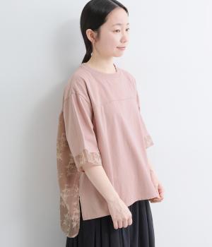 オパール　バックギャザー重ねTシャツ(ピンクベージュ-F)