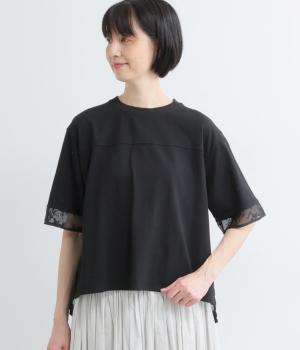 オパール　バックギャザー重ねTシャツ(ブラック-F)