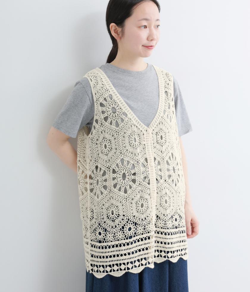 機械編みニット2wayジレ