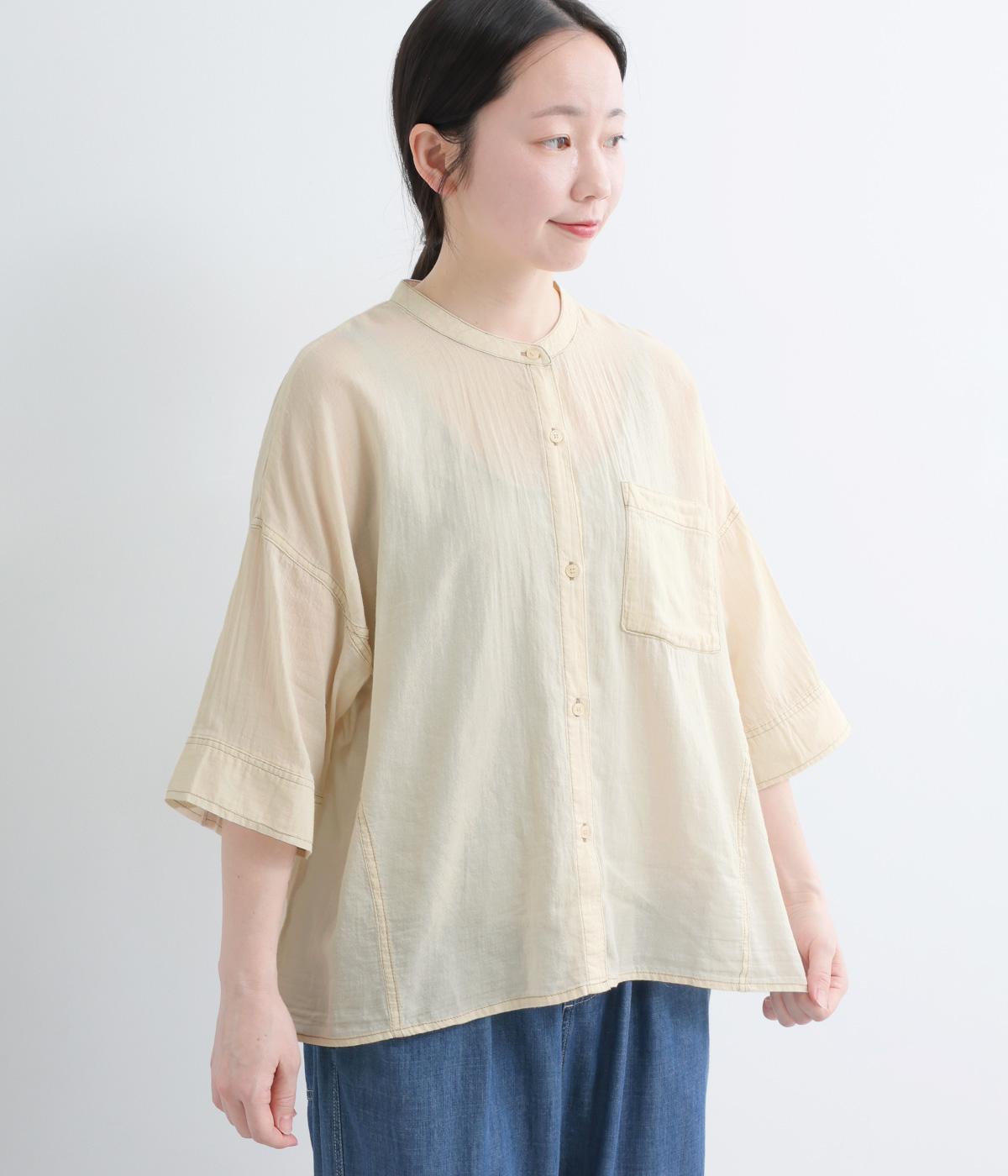 2.2OZデニムステッチ配色　ワイドスリーブブラウス(ライトベージュ-F)