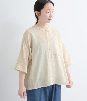 2.2OZデニムステッチ配色　ワイドスリーブブラウス(ライトベージュ-F)
