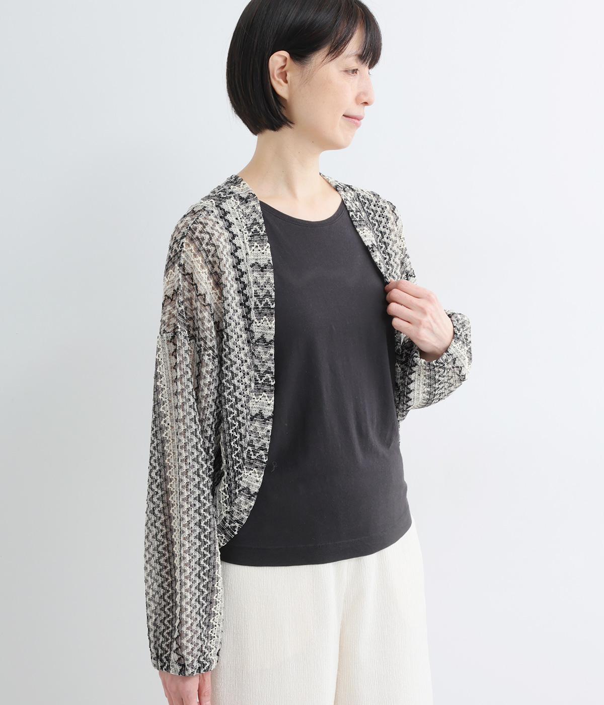 シェブロン柄ニットソー　ショートボレロ(ブラック-F)