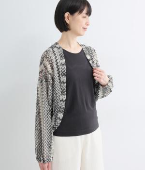 シェブロン柄ニットソー　ショートボレロ(ブラック-F)