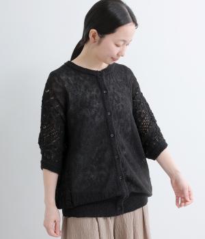 スラブシアー　ドルマンスリーブカーディガン(ブラック-F)