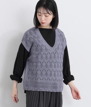 シアー透かし編み　Vネックニットベスト
