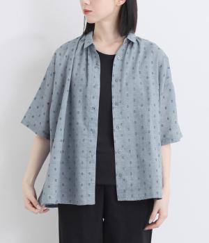 ドットドビー　フレアギャザーシャツ(サックス-F)