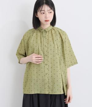 ドットドビー　フレアギャザーシャツ(カーキ-F)