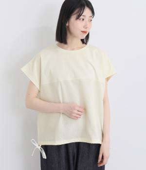 サッカードビー　サイドリボン切替フレンチスリーブTシャツ(オフホワイト-F)