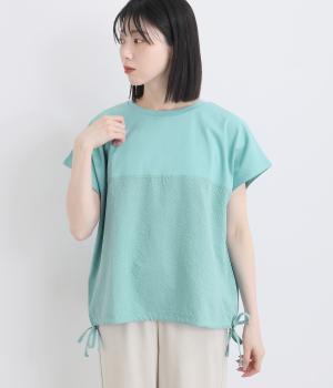サッカードビー　サイドリボン切替フレンチスリーブTシャツ(ライトブルー-F)