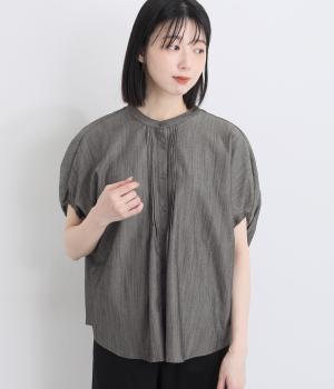 ポリレーヨンスラブ　ピンタックドルマンスリーブブラウス(グレー-F)