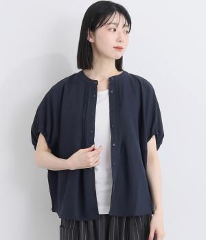 ポリレーヨンスラブ　ピンタックドルマンスリーブブラウス(ネイビー-F)