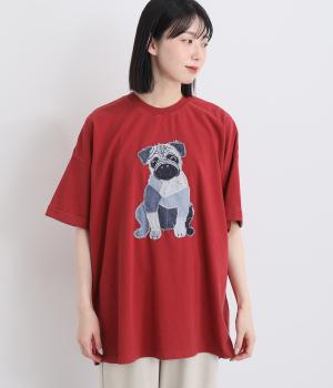 １６Sパウダー天竺　パッチワークパグTシャツ(レッド-F)