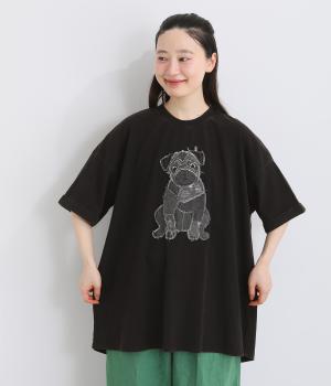 １６Sパウダー天竺　パッチワークパグTシャツ(ブラック-F)