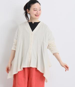 麻混天竺　イレギュラーヘムカーディガン(キナリ-F)