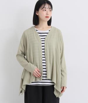 麻混天竺　イレギュラーヘムカーディガン(ライトカーキ-F)
