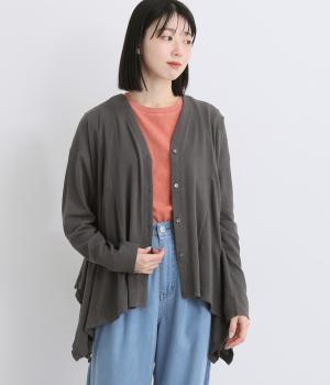 麻混天竺　イレギュラーヘムカーディガン(チャコール-F)