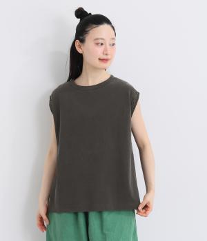 １６Sピグメント天竺　レースノースリーブ(チャコール-F)