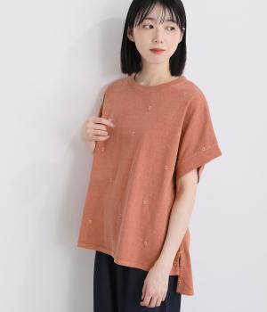 １６Sピグメント天竺　小花プリントフレンチスリーブT(アプリコット-F)