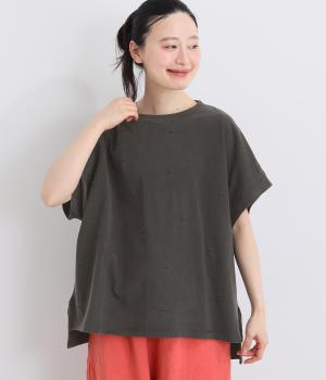 １６Sピグメント天竺　小花プリントフレンチスリーブT(チャコール-F)