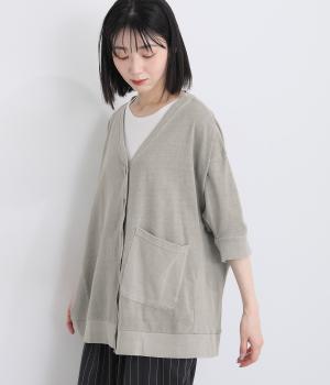 １６Sピグメント天竺　リブ切替カーディガン(グレージュ-F)