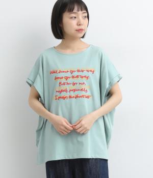 重ね文字ロゴ　ワイドフレンチスリーブＴシャツ(ミント-F)