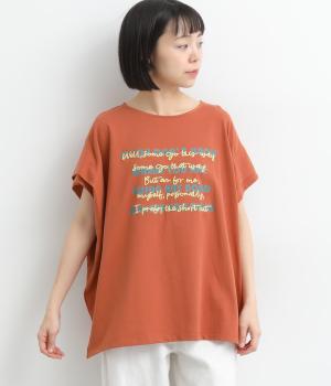 重ね文字ロゴ　ワイドフレンチスリーブＴシャツ(オレンジ-F)