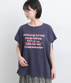 重ね文字ロゴ　ワイドフレンチスリーブＴシャツ(ネイビー-F)