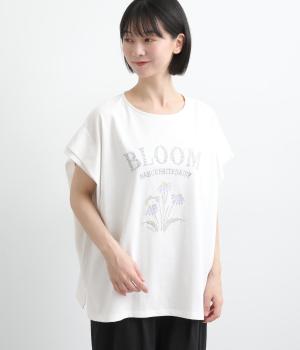 花刺繍ワイドフレンチスリーブＴシャツ(オフホワイト-F)