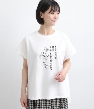 線画ネコＴシャツ(オフホワイト-F)
