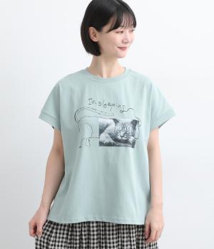 ネコ＋落書きプリントＴシャツ