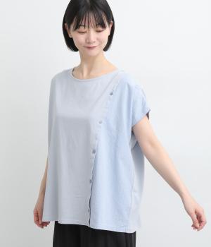 グリッターストライプ　ドッキングＴシャツ(サックス-F)