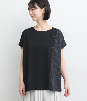グリッターストライプ　ドッキングＴシャツ(ブラック-F)