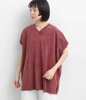 ケミカル加工　Vネック胸プリントＴシャツ(ソフトレッド-F)