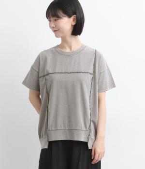 ケミカル加工　アシメメローＴシャツ(グレージュ-F)