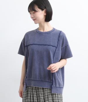 ケミカル加工　アシメメローＴシャツ(ブルー-F)
