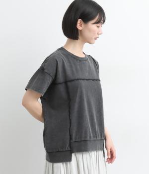 ケミカル加工　アシメメローＴシャツ(チャコール-F)