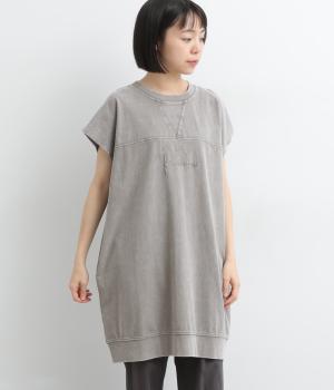 ケミカル加工　ロゴ刺繍チュニック(グレージュ-F)