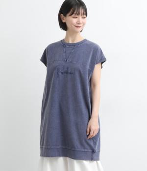 ケミカル加工　ロゴ刺繍チュニック(ブルー-F)