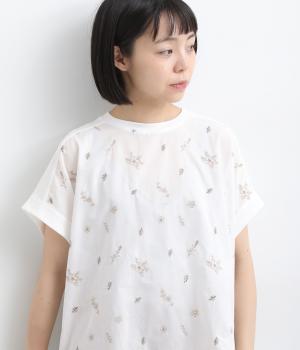 総刺繍×TC天竺チュニック(オフホワイト(花・リーフ)-F)