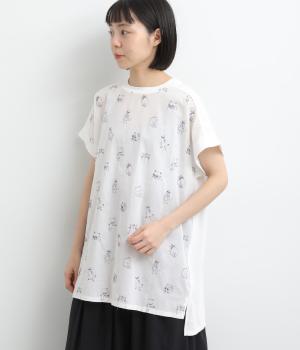 総刺繍×TC天竺チュニック(オフホワイト(ねこ)-F)