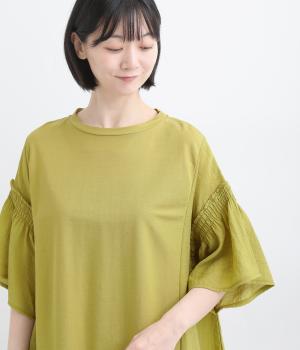 接触冷感　鹿の子シャーリング袖プルオーバー(イエロー-F)