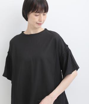 接触冷感　鹿の子シャーリング袖プルオーバー(ブラック-F)